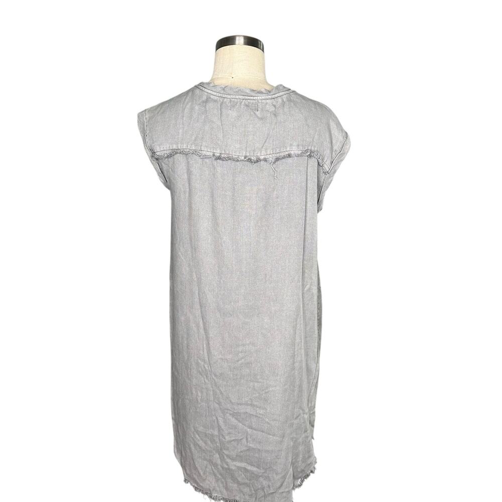 CLOTH & STONE Gray Blue Chambray Tencel Frayed Tunic Shirt Dress Mini Size Small - Picture 3 of 10